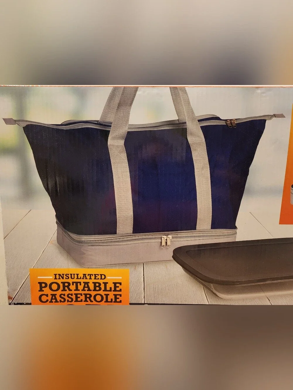 Insulated Portable Casserole Tote - Navy and Gray